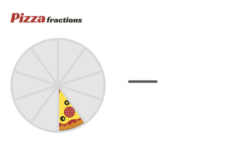 Fraction pizza worksheet in mathematics. write the correct fraction shape for kids kindergarten. Vector illustrationのイラスト素材