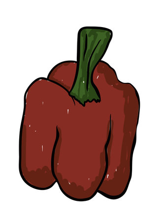 Red Bell Pepper Hand-drawn in Retro Farm Style Vector Illustrationのイラスト素材