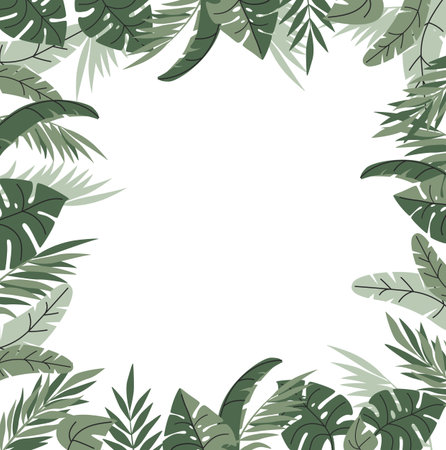 Tropic Frame With Palm Leaf Border Vector Illustration. Green Tropical Nature Leaves Border.のイラスト素材