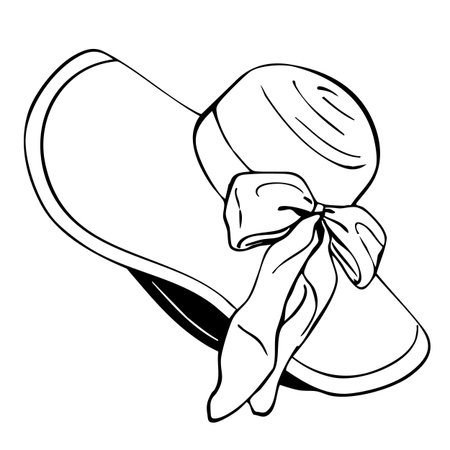 Beach hats with ribbon on them wide-brimmed hat with bow hand drawn vector illustration.のイラスト素材