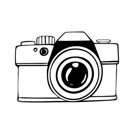 Photo camera doodle icon. Hand drawn sketch in vector illustrationのイラスト素材