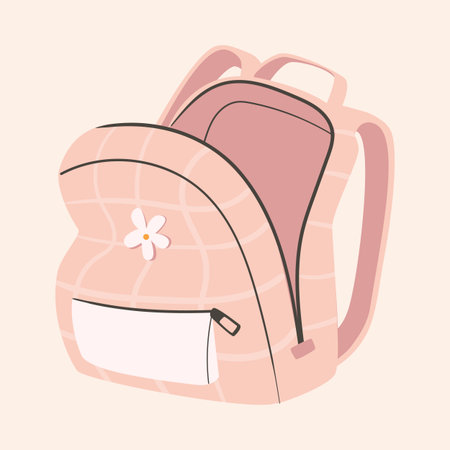 School backpack and schoolbag. Back to school children bag. Hand drawn knapsack vector illustration isolated on white background. Modern flat Rucksack cartoon styleのイラスト素材