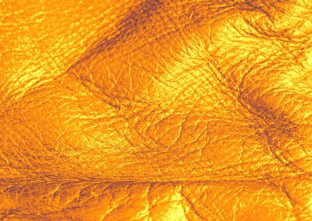 Texture of genuine leather yellow color closeup.の写真素材