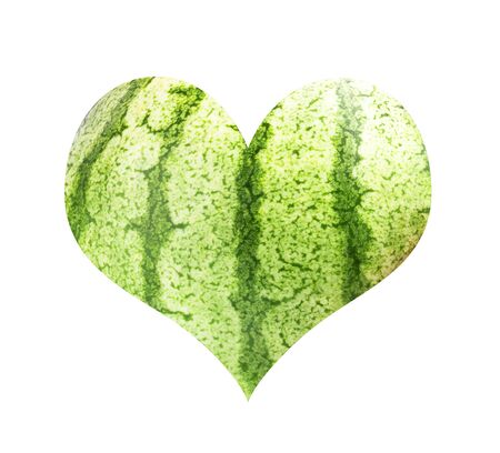 Heart with a pattern of watermelon peel of green color on a white background.の写真素材