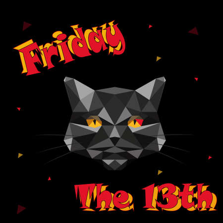 Friday the 13th with a terrible black cat with amber eyes. Vector illustrationのイラスト素材