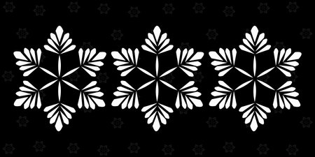 Seamless pattern with various silver gray snowflakes on a black background for fashion prints, fabrics, wrapping paper, T-shirts, linen.の写真素材