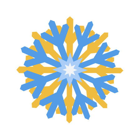 Snowflake golden and blue on a white background. Beautiful winter stencil pattern for winter holidays.の写真素材
