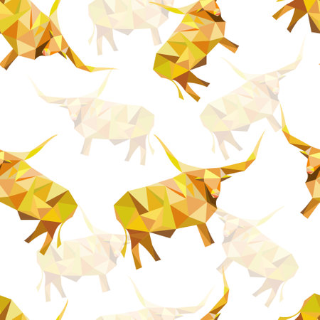 Seamless Christmas background with golden bull with horns on a black background for fashion prints, fabrics, wrapping paper, textiles, linen.の写真素材