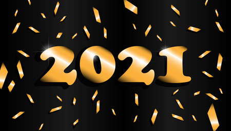 2021. New Year, new numbers and gold sparkles. New Year's holiday card for trendy prints on mugs, clothes, banners. Vector illustration. 3D.のイラスト素材