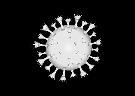 Covid-19 coronavirus flu. Round gray pandemic symbol on black background. Social distancing at home.の写真素材