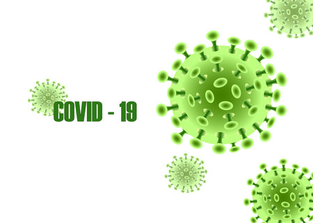 Coronavirus (COVID-19) is green. Infectious virus design over white background. Beautiful template, banner for media, websites, publications, news, prints. Vector illustration.のイラスト素材