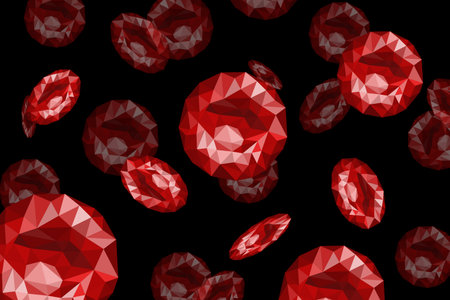 Red blood cells on a black background. Polygonal graphics. Vector illustration.