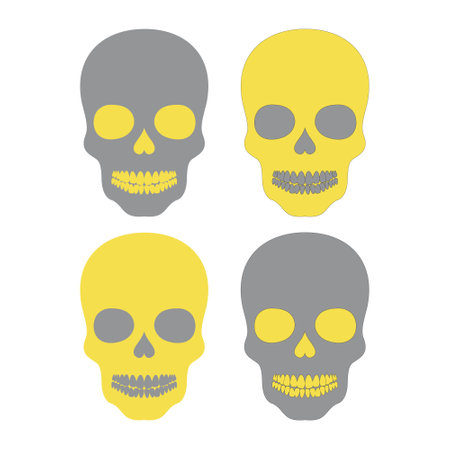 Decorative skull of trending colors of 2021 isolated on white background. Template for printing on T-shirts, cups, pillows, gliders. Illuminating and Ultimate gray. Vector illustration.のイラスト素材