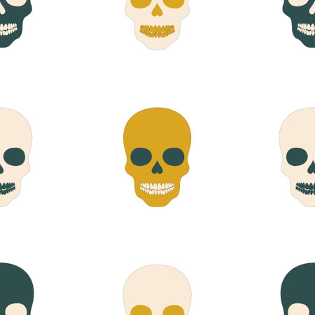Skull seamless pattern in trending colors of 2021. Template for fabric, textile, wallpaper, covers, wrapping paper. Vector illustration.のイラスト素材