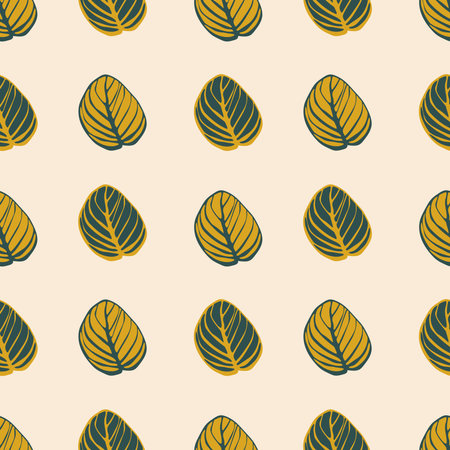 Seamless pattern of striped green and golden leaves on pink background. Template for printing on textiles, fabrics, bed linen, wrapping paper, covers, wallpaper.の写真素材