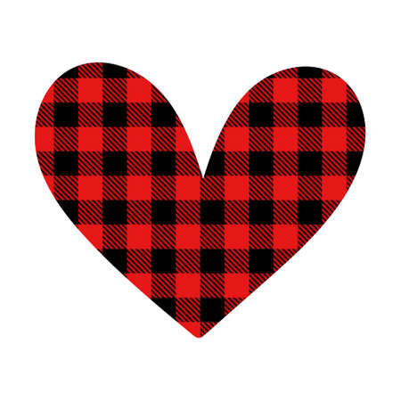 Fashionable heart made of black and red plaid fabric for a festive romantic card. For printing on...