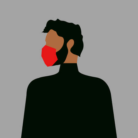 virus quarantine.   a young guy in a red medical mask. Red and black avatar on gray. Modern vector...