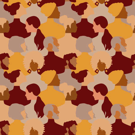 A crowd of young and old men and women in shades of pastel, red, yellow. Group of stylish people standing together.の写真素材