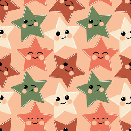 Pink and green stars on a pastel background. Seamless pattern for printing on fabric, textile, paper, kids decor.の写真素材