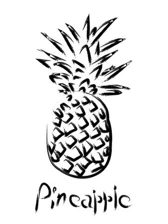 The exotic pineapple fruit is painted with a brush. For printing on cups, clothes, decorative pillows, tea towels, napkins, notebooks.の写真素材