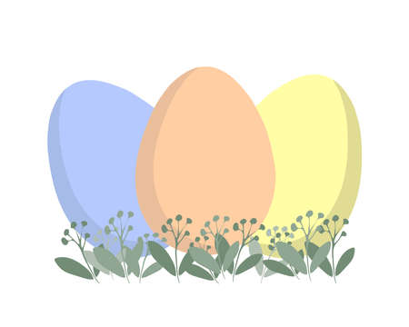 Easter card with colored eggs in pastel colors. For printing on decorative pillows, cups, kitchen textiles, news, websites. Vector graphics.のイラスト素材