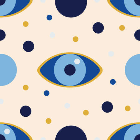 Turkish amulet against the evil eye. Blue eye. Guardian Nazar. Seamless pattern for printing on fabric, textile, paper, interior design.の写真素材