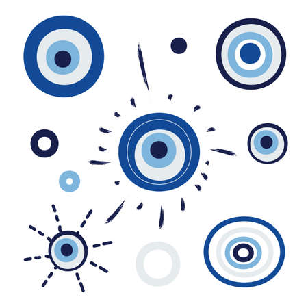 Turkish amulet against the evil eye. Blue eye. Guardian Nazar. An attribute of traditional pre-Islamic Turkic apotropic magic. Vector graphics.のイラスト素材