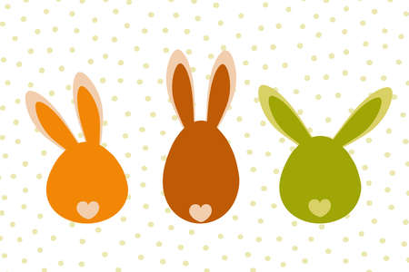 Cute tender bunnies with funny ears for Easter Day. Greeting holiday card in pastel colors. Vector graphics.のイラスト素材