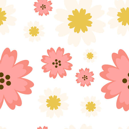 Seamless floral pattern on a white background for printing on fabric, textiles, decorative pillows, bed linen. Vector graphics.のイラスト素材