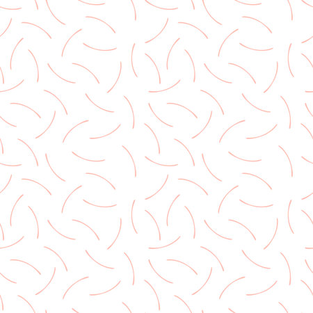 Thin small arcuate pink sticks on a white background. Seamless pattern for fabrics, textiles, wrapping paper, curtains, pillows, bedspreads, bed linen.の写真素材