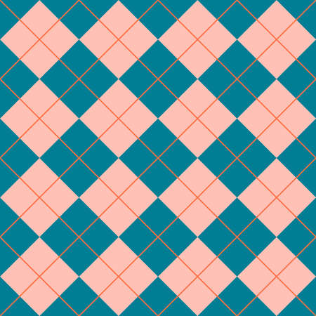 Argyll. Seamless pattern with squares, rhombuses and lines in blue and pink. For printing on fabrics, textiles, wrapping paper, interior decor, design.の写真素材