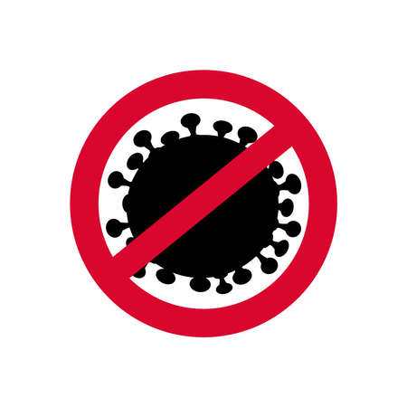 Coronavirus symbol and stop sign on a white background. Forbidden round red sign. Stopping the infection. Modern medical illustration.の写真素材