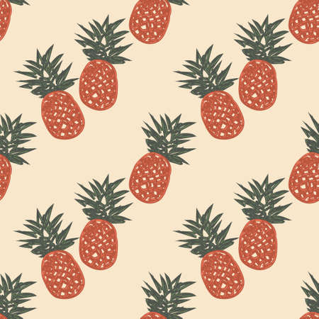 Seamless pattern with pineapples are drawn with a wide brush on pink. For printing on fabrics, textiles, bed linen, tea towels, paper, decorative pillow.の写真素材