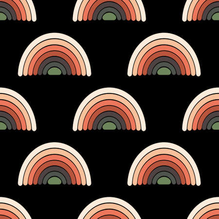 Multicolored arc curved lines on a black background. Seamless patterns with Wi-Fi signal or rainbow for trendy fabrics, modern wrapping paper, decorative pillows.の写真素材