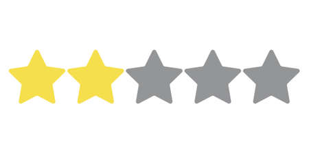 Two stars in trendy yellow and three gray 2021 on a white background. Rating of sites, hotels,...