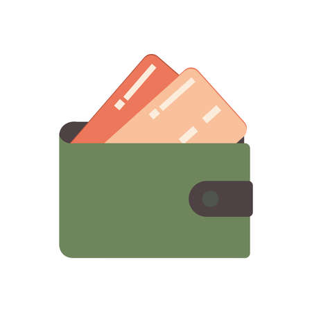 Bank credit card in a green wallet on a white background. Electronic money, payments and transfers online. Modern technologies.の写真素材