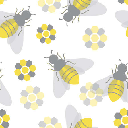 Bees and honeycombs. Seamless pattern with cute insects for modern fabrics, trendy textiles,...