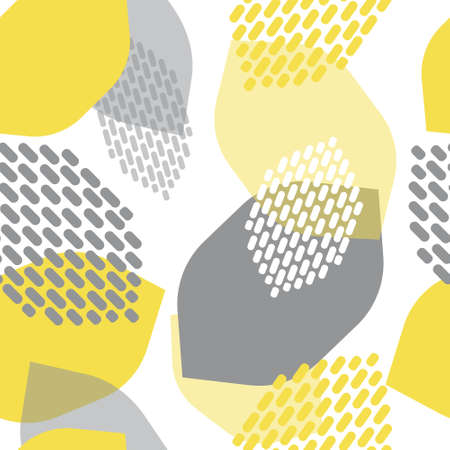 Autumn leaf fall. Seamless modern pattern with abstract leaves for textiles and paper products. The trend colors of 2021 are yellow and gray.の写真素材