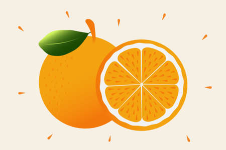 Tropical fruit orange with a leaf and a cut wedge.の写真素材