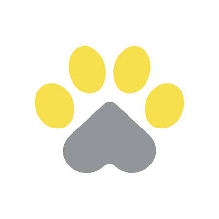 Paws of a cat, dog or puppy on a white background. Cute silhouette pattern for printing on decorative pillows, pet shops and veterinary clinics. The trend colors of 2021 are yellow and gray.の写真素材