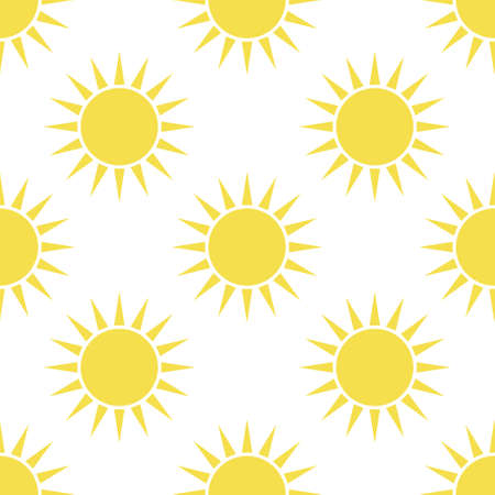 Yellow sun on a white background. Seamless modern pattern. Fashionable print for fabrics, decorative pillows, packing paper.の写真素材