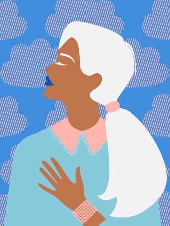 Stylish beautiful woman with white long hair tied in a ponytail is engaged in mental health. A sweet...