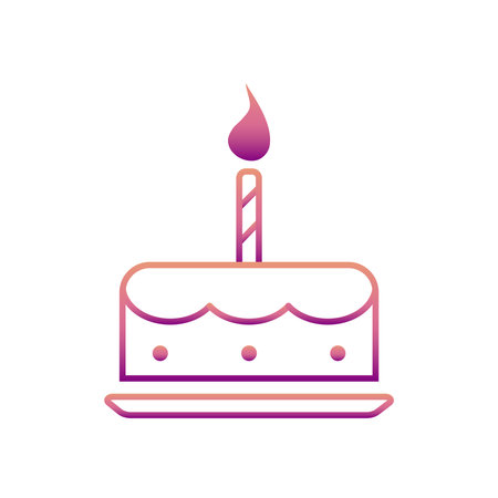 Birthday cake with candles in gradient outline isolated on white background. A cute dessert pattern...