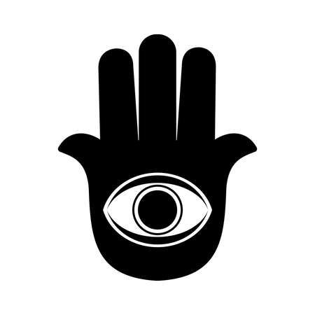 Hamsa black Judaism icon on white background. Symmetrical shape with thumbs on both sides. The Muslim hamsa contains the image of the eye.の写真素材