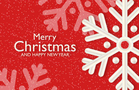Snowflake shiny silver metal on a red background. Festive Christmas banner. Modern winter...