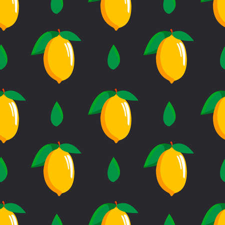Bright yellow juicy lemons with green leaves. Seamless modern pattern with tropical fruits for...