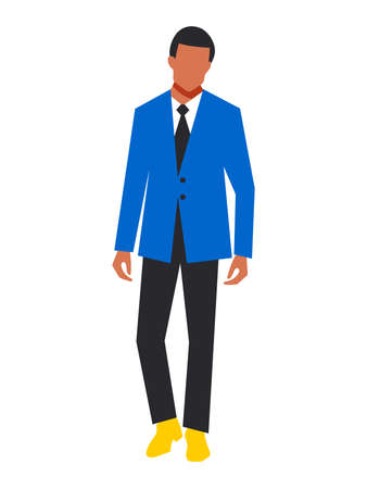 Businessman in a business suit isolated on a white background. Stylish young brunette in a tie and blue jacket.の写真素材