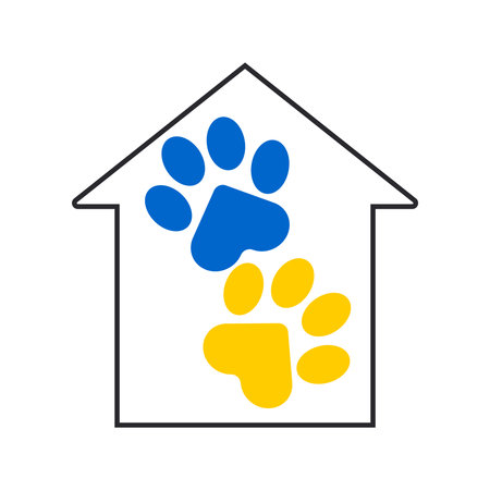 Paw of a cat or dog in the outline of a house. animal care. Charity paw. Symbol of helping animals in shelters.の写真素材