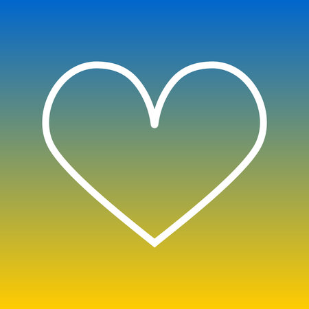 One big heart with a white outline against the background of the colors of the flag of Ukraine in blue and yellow gradient. sweet valentine.の写真素材