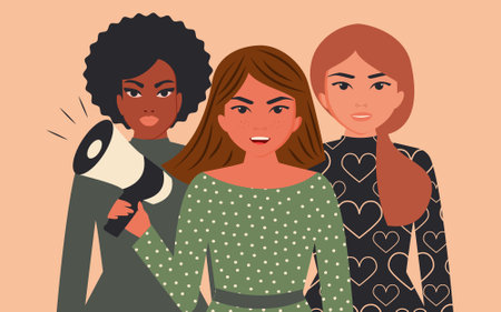 Women of different nationalities and cultures in the struggle for freedom, independence and equality. International Women's Day. horizontal banner.の写真素材